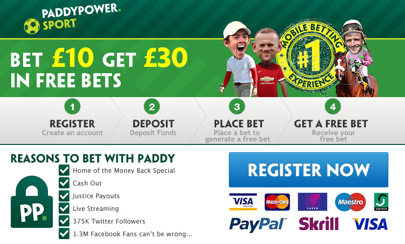 Paddy Power Bet £10 Get £30 Bookmaker Offer
